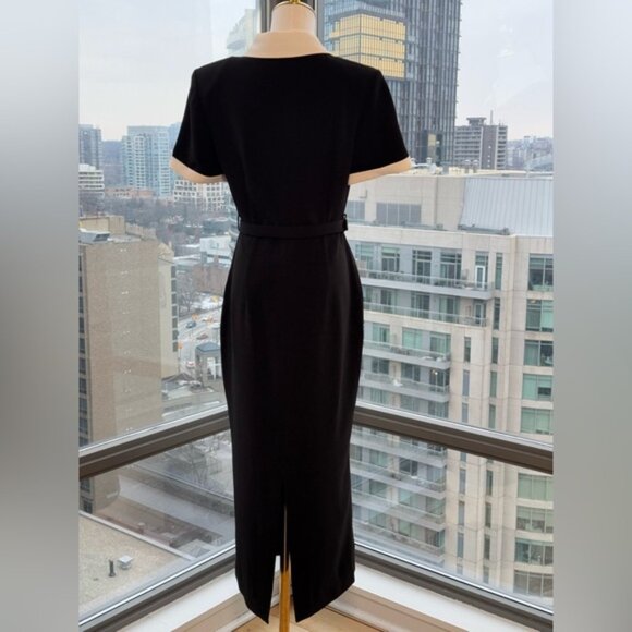 🆕 SELF-PORTRAIT 🧿 Black Belted White Crepe Contrast Midi Dress, Sz UK 10 US 6 - Picture 9 of 16